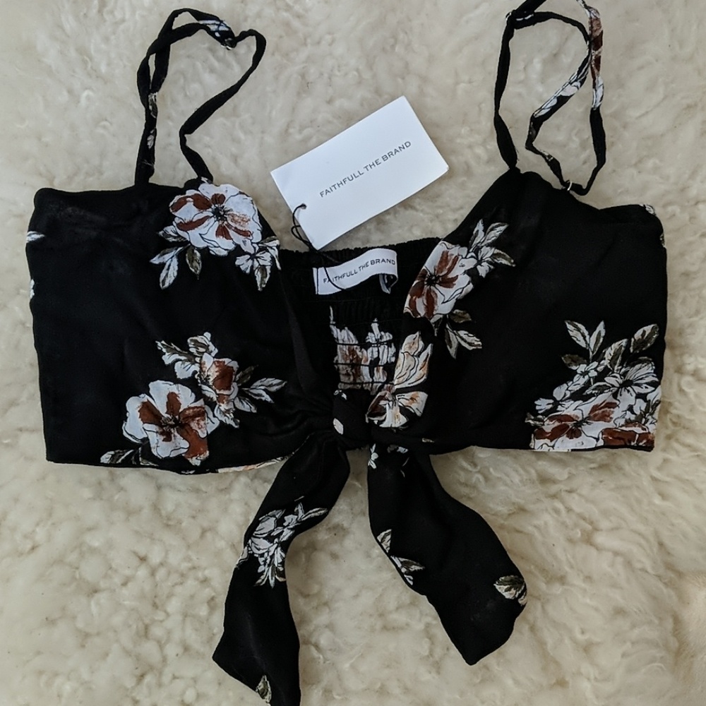 Faithful the Brand Black Floral Tied Top
